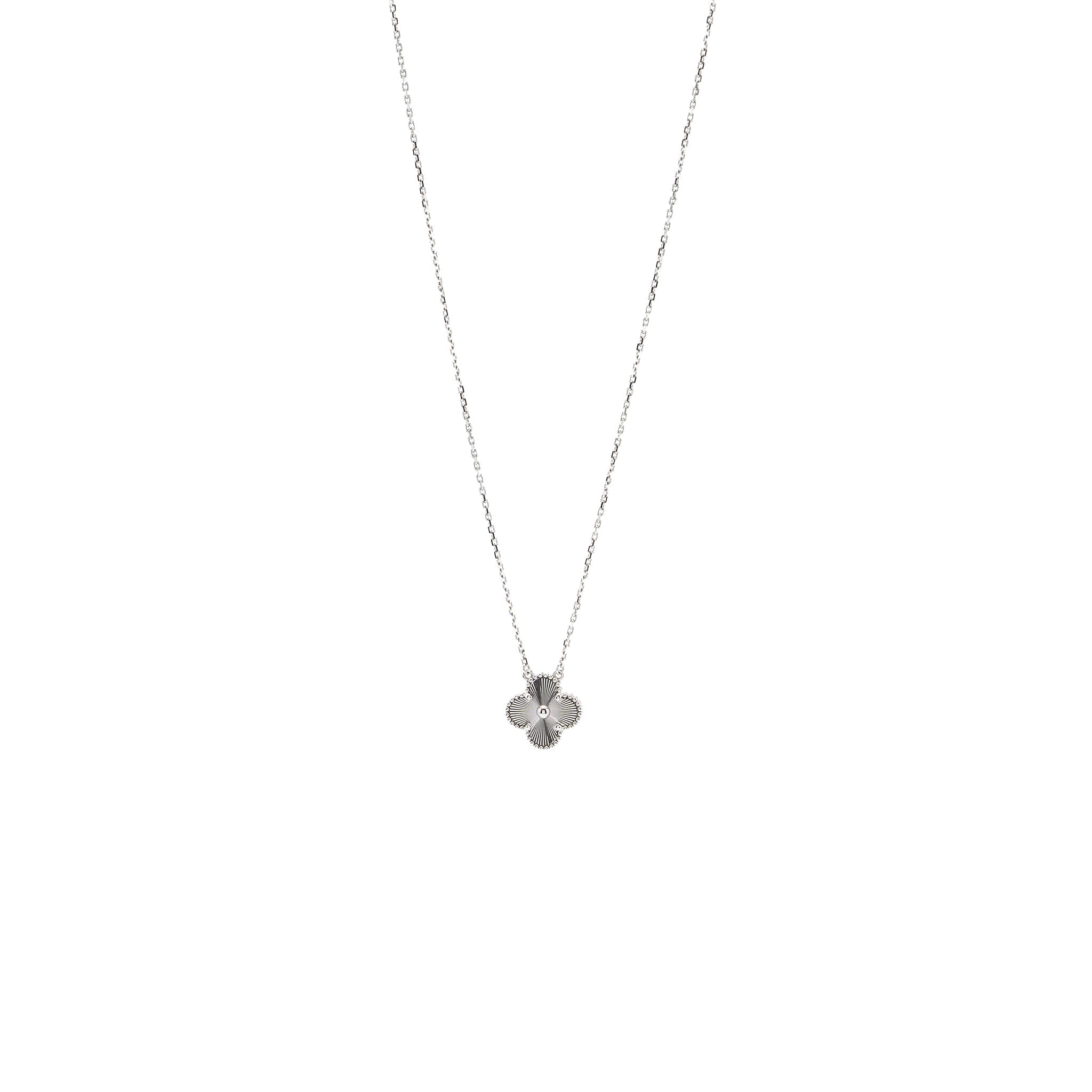 VAN CLEEF & ARPELS VINTAGE ALHAMBRA PENDANT WHITE GOLD GUILLOCHE