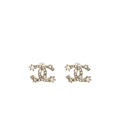 CHANEL CRYSTAL CC LOGO EARRINGS RUTHENIUM SILVER TONE