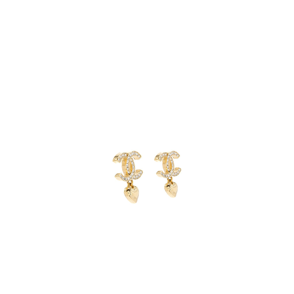 CHANEL CC LOGO HEART EARRINGS CRYSTAL GHW