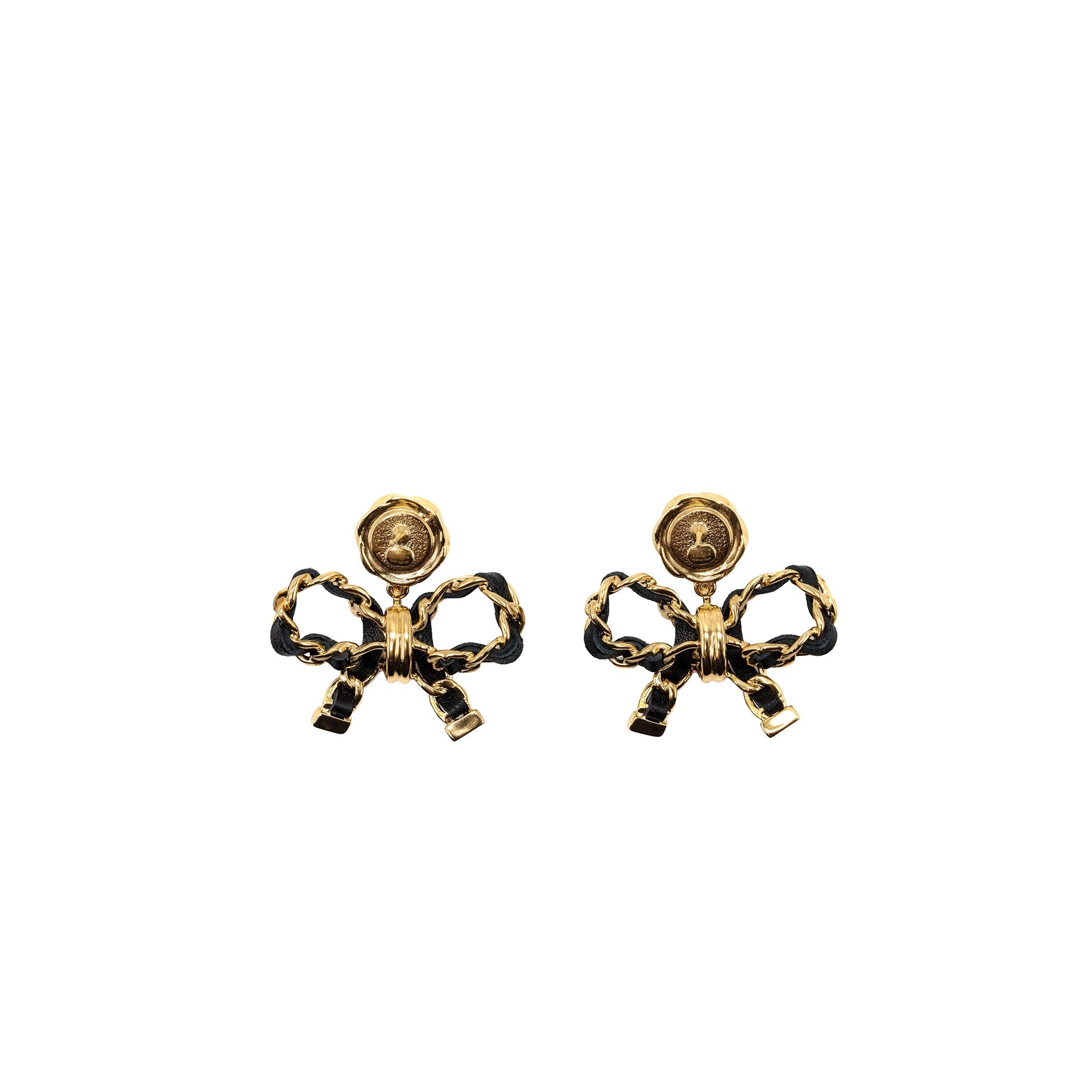 CHANEL CC LOGO BOW DROP EARRINGS BIG MODEL LGHW