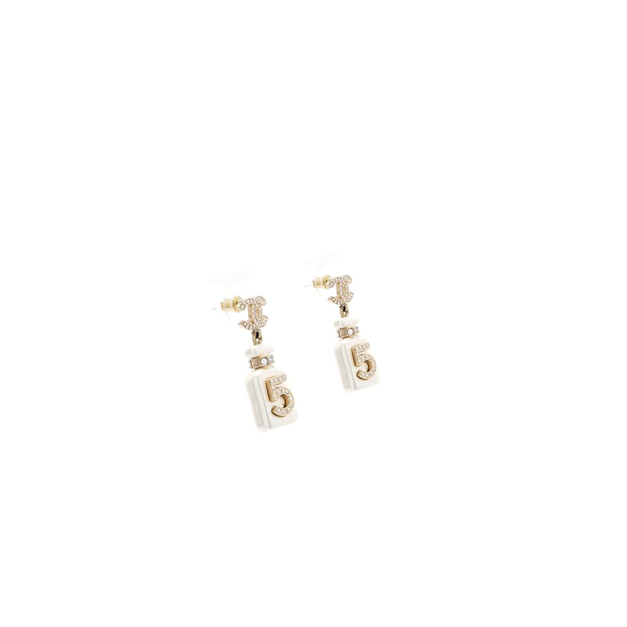 CHANEL NO.5 PERFUME BOTTLE EARRINGS CRYSTAL /LIGHT GOLD TONE