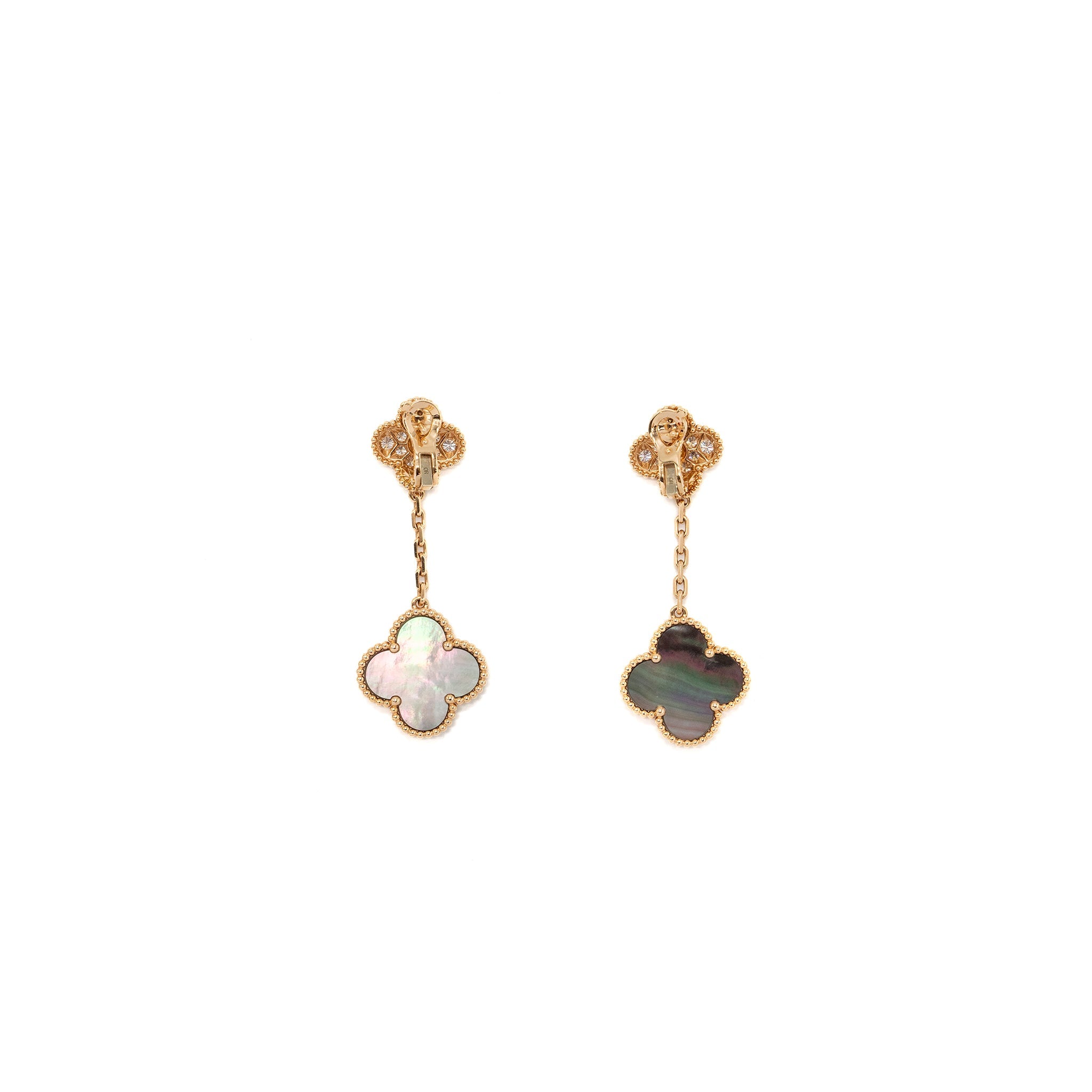 VAN CLEEF & ARPELS MAGIC ALHAMBRA 2-MOTIFS EARRINGS ROSE GOLD GREY MOTHER OF PEARL, DIAMONDS
