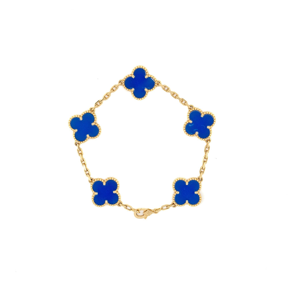 VAN CLEEF & ARPELS VINTAGE ALHAMBRA BRACELET 5 MOTIFS AGATE YELLOW GOLD