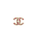 CHANEL GIANT CC LOGO BROOCH WITH CRYSTAL PINK MULTICOLOUR GOLD TONE
