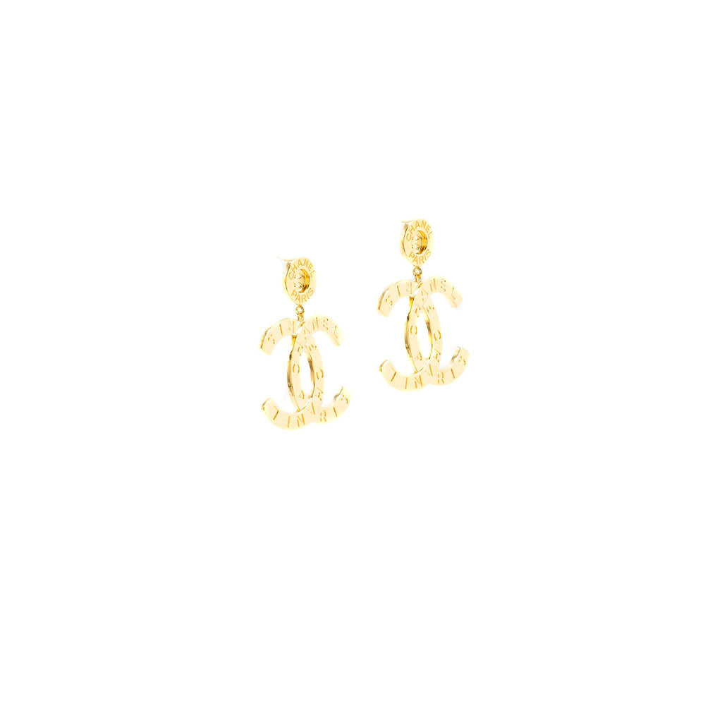 CHANEL GIANT CC DROP EARRINGS GOLD TONE
