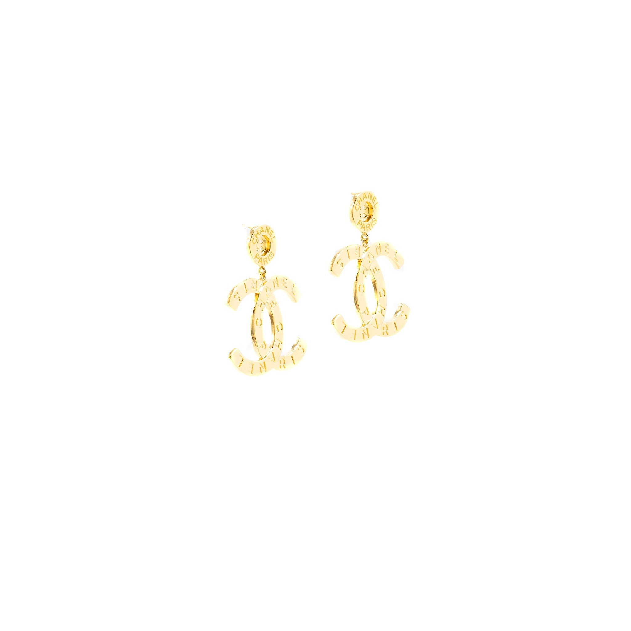CHANEL GIANT CC DROP EARRINGS GOLD TONE
