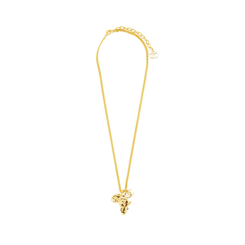 CHANEL 23A AFRICA MAP NECKLACE FAUX PEARL/STRASS GOLD TONE