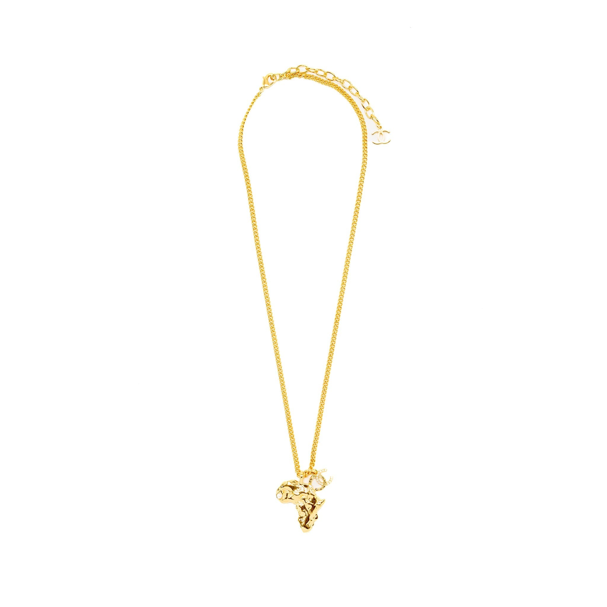 CHANEL 23A AFRICA MAP NECKLACE FAUX PEARL/STRASS GOLD TONE
