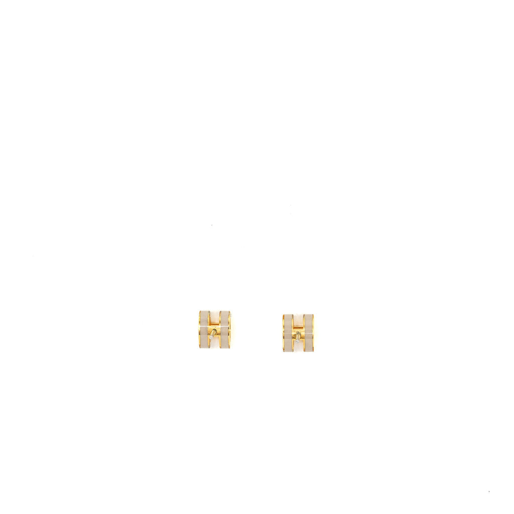 HERMES MINI POP H EARRINGS MARRON GLACE GHW