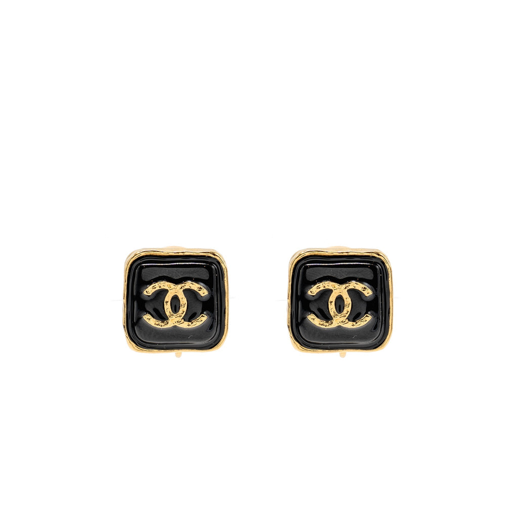 CHANEL SQUARE CC LOGO EAR CLIPS GOLD TONE