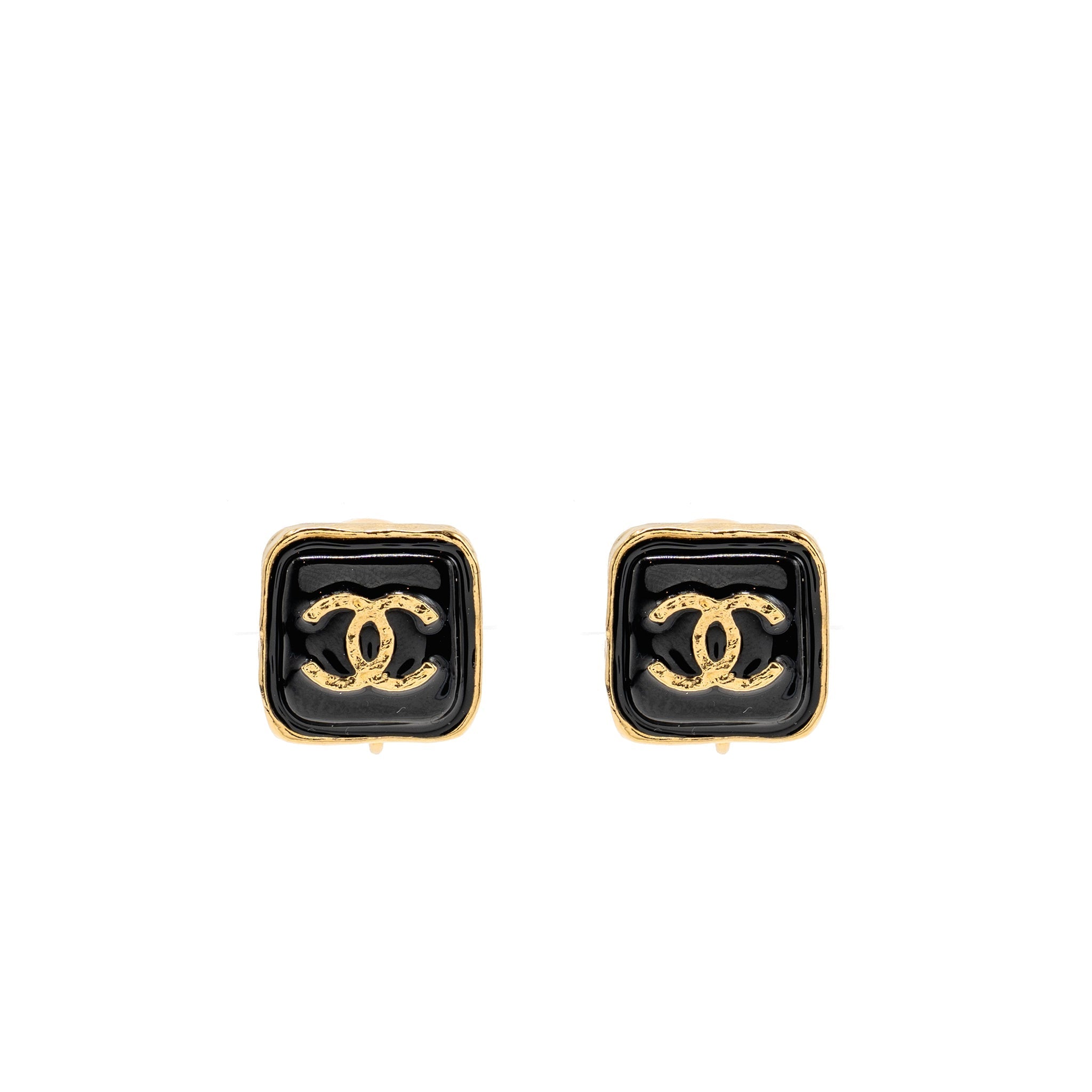 CHANEL SQUARE CC LOGO EAR CLIPS GOLD TONE