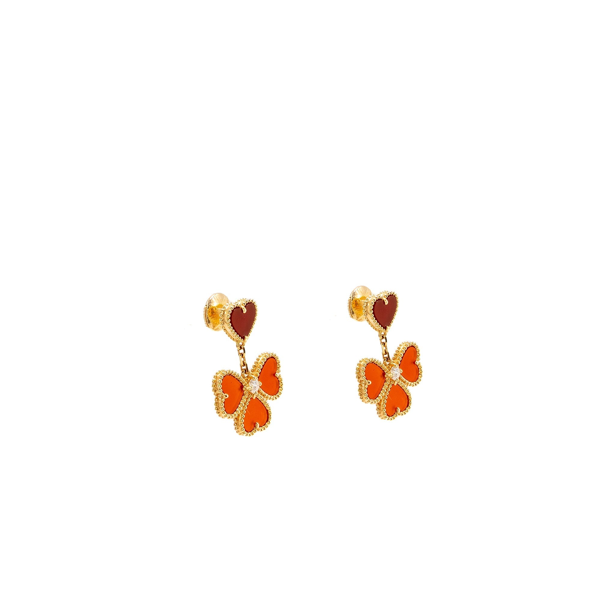 VAN CLEEF &ARPELS SWEET HEARTS EARRINGS CARNELIAN ROSE GOLD, DIAMONDS