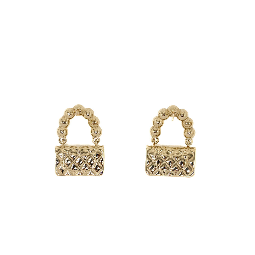 CHANEL FLAP BAG DROPPED EARRINGS WITH PEARL LIGHT GOLD TONE