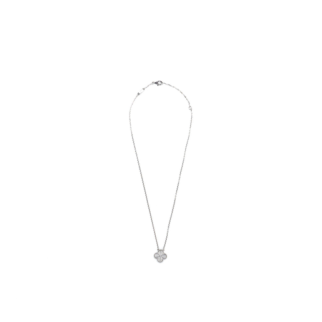 VAN CLEEF & ARPELS VINTAGE ALHAMBRA PENDANT WHITE GOLD GUILLOCHE