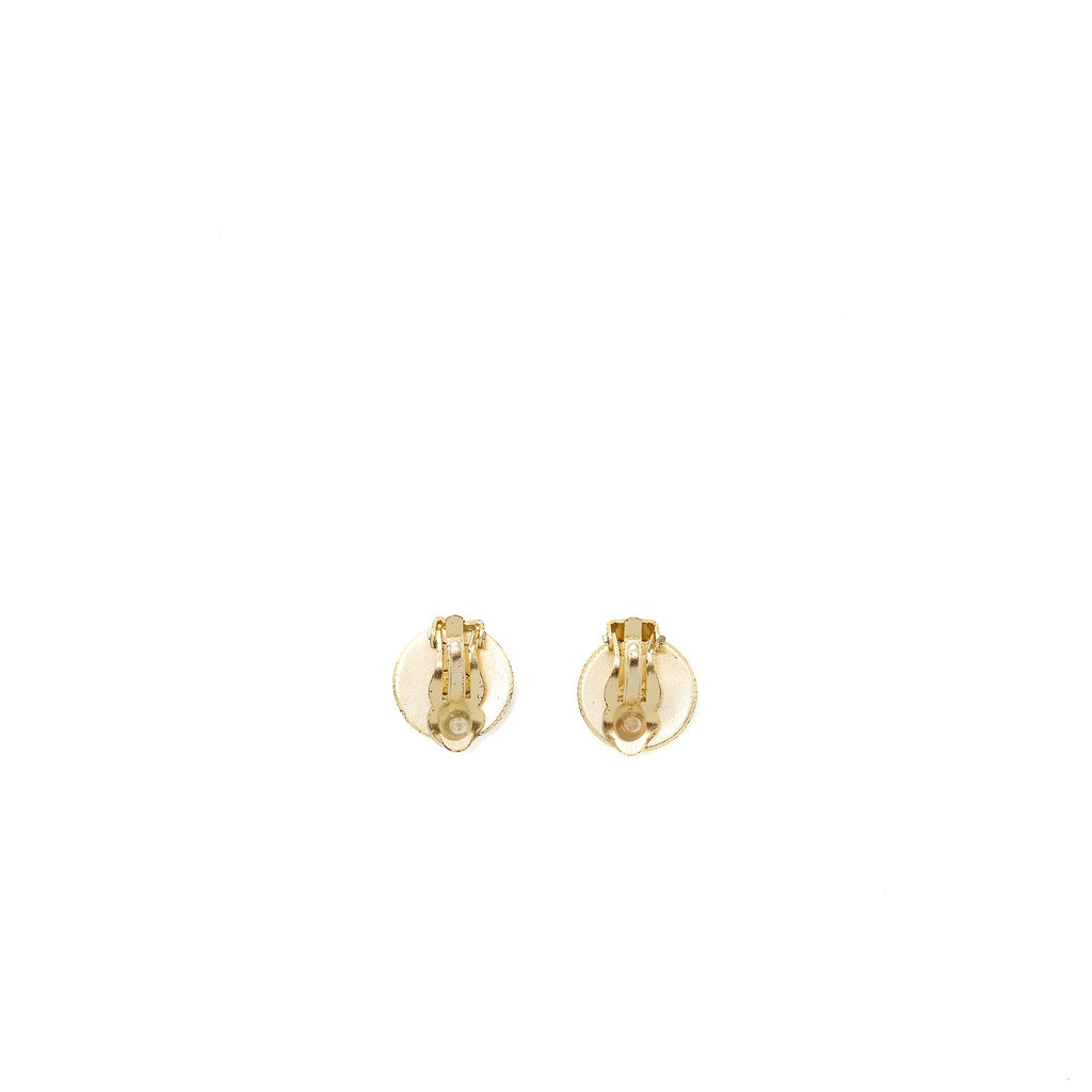 CHANEL ROUND CC LOGO EARCLIPS CRYSTAL GOLD TONE