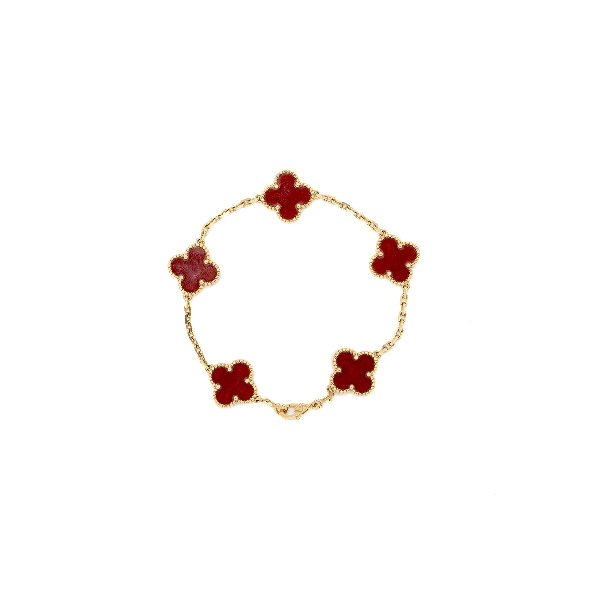 VAN CLEEF & ARPELS VINTAGE ALHAMBRA 5- MOTIF BRACELET CARNELIAN YELLOW GOLD