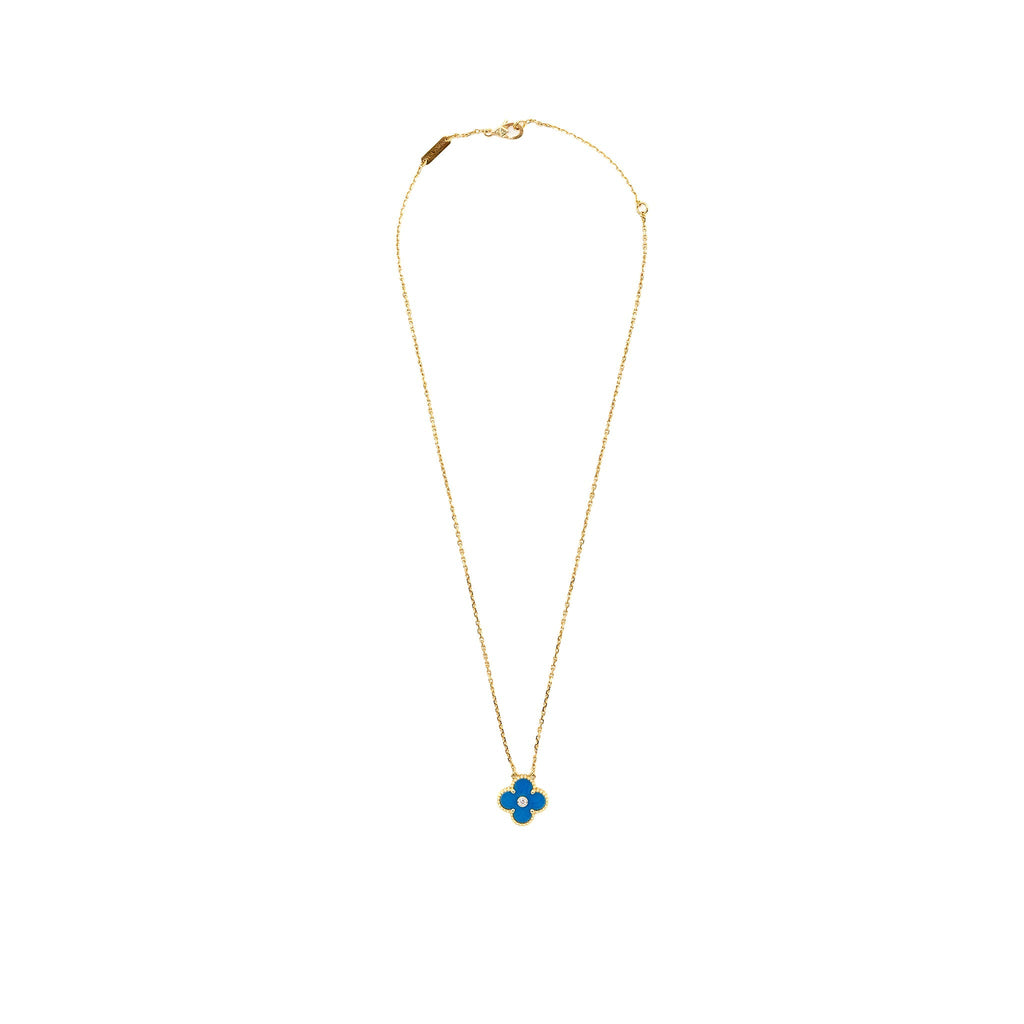 VAN CLEEF & ARPELS 2019 HOLIDAY LIMITED VINTAGE ALHAMBRA PENDANT YELLOW GOLD/BLUE PORCELAIN,DIAMOND