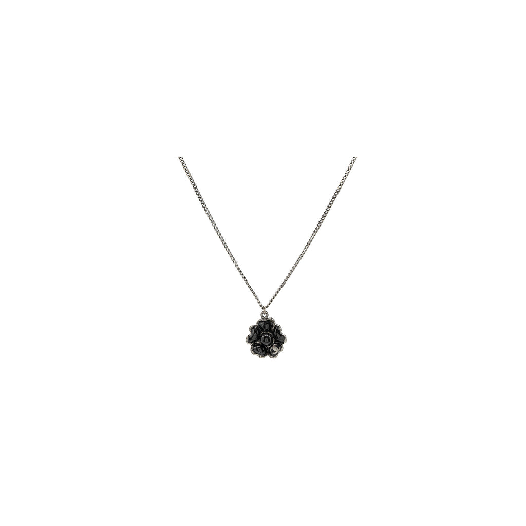 CHANEL FLOWER NECKLACE WITH CC LOGO BLACK RUTHENIUM HARDWARE