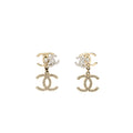 CHANEL TRIPLE CC LOGO EARRINGS LIGHT GOLD TONE