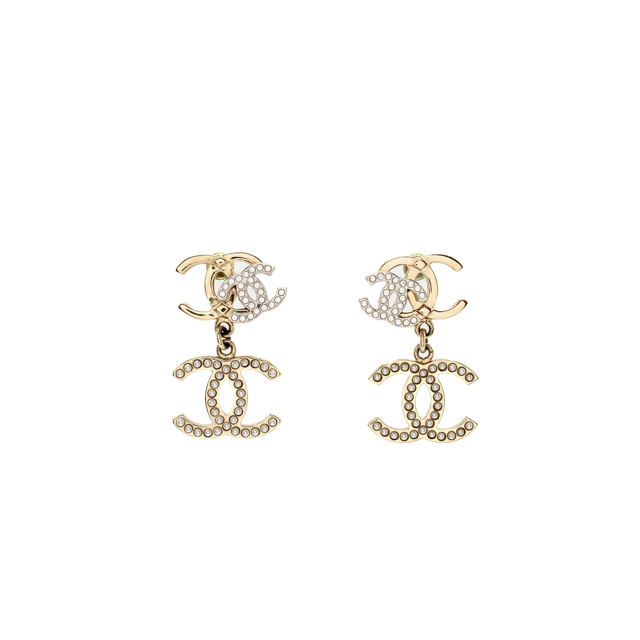 CHANEL TRIPLE CC LOGO EARRINGS LIGHT GOLD TONE