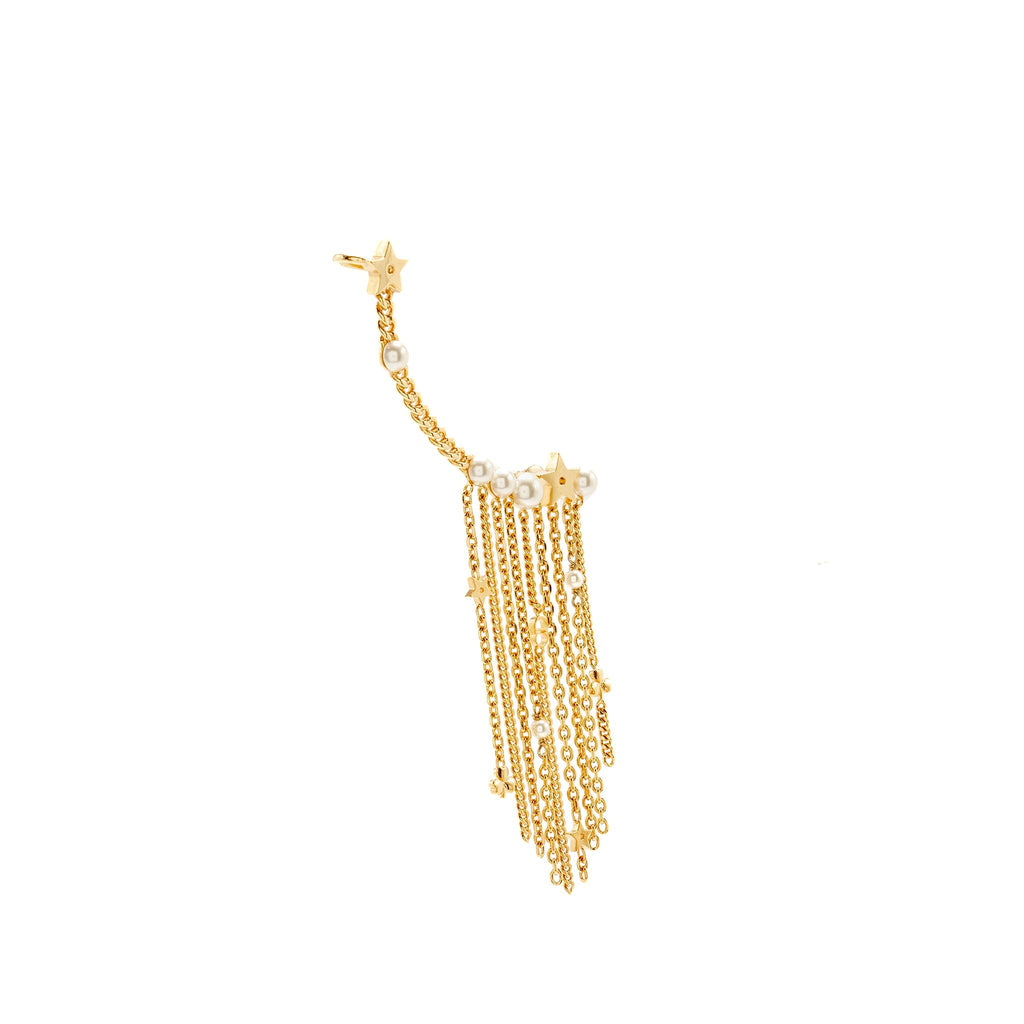 DIOR STAR AND PEARL DROP EARRING/CLIP GOLD TONE