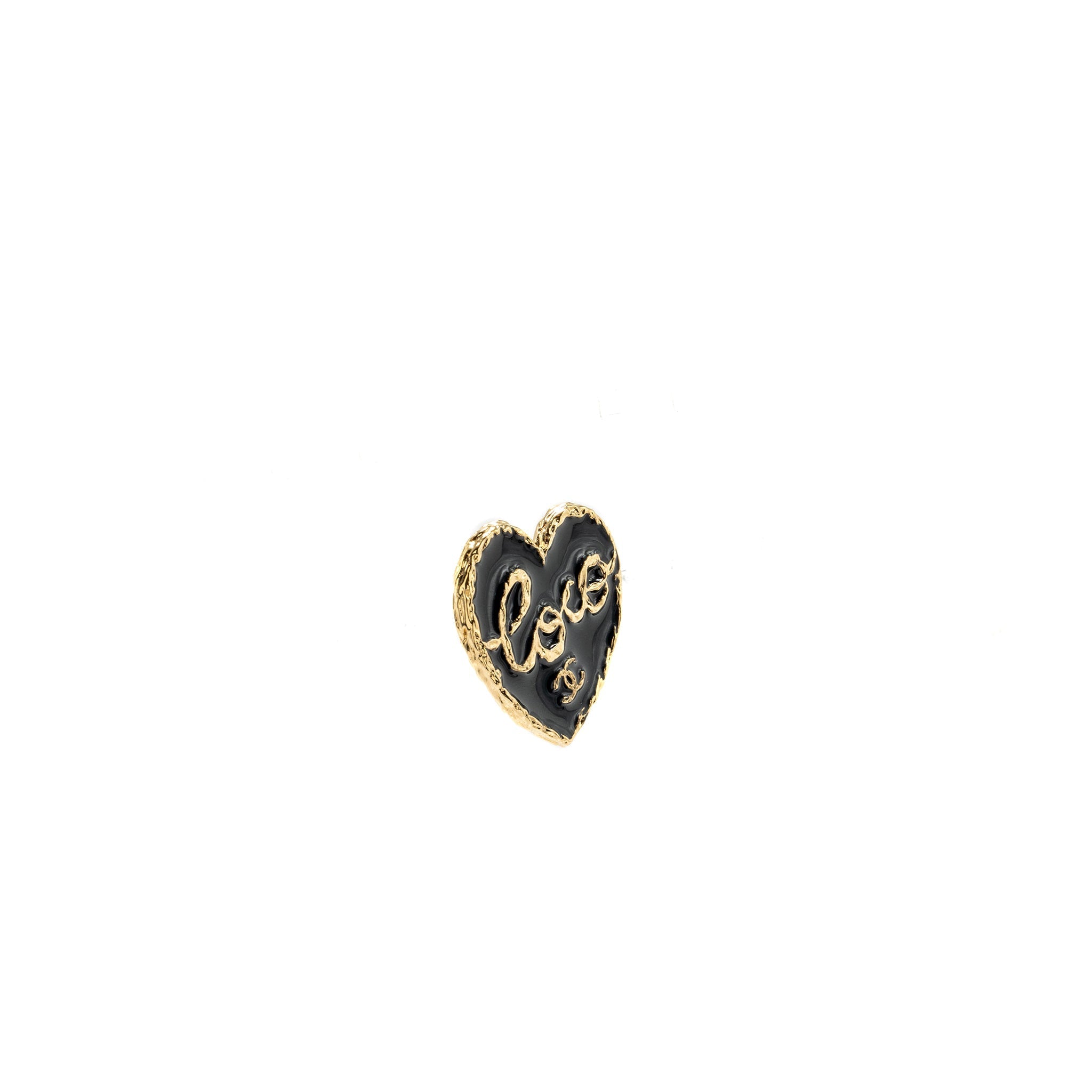 CHANEL COCO HEART BROOCH BLACK / GOLD TONE