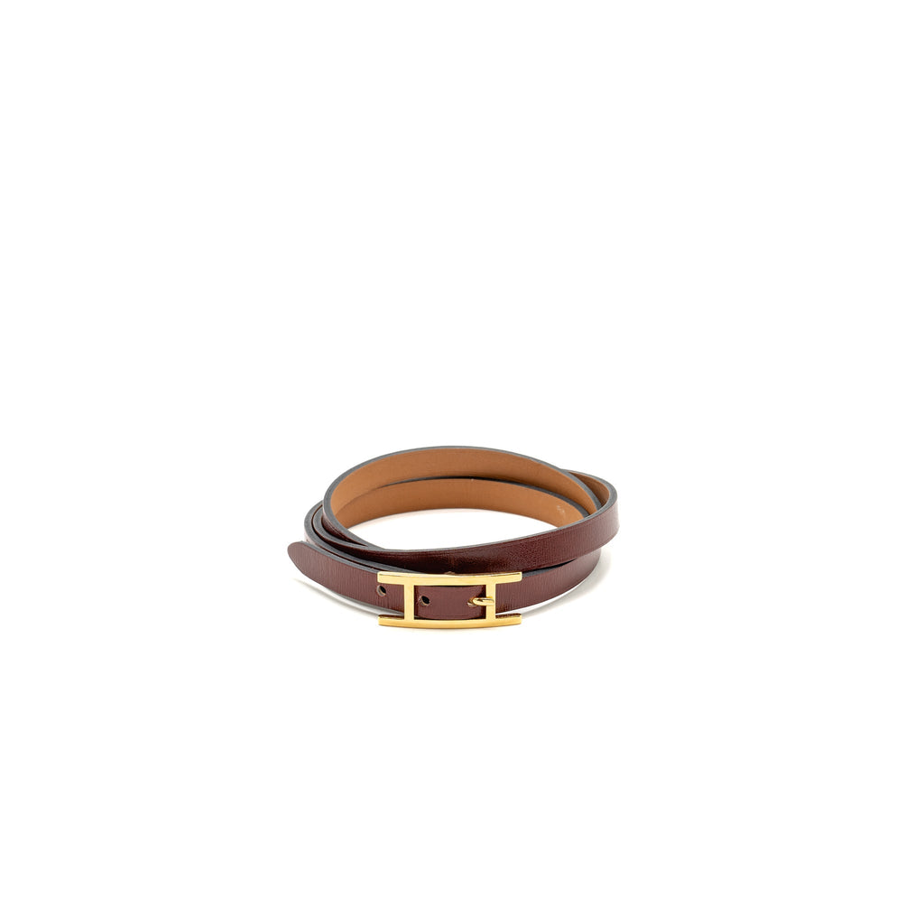 HERMES BEHAPI TRIPLE TOUR BRACELET RED GHW STAMP SQUARE Q