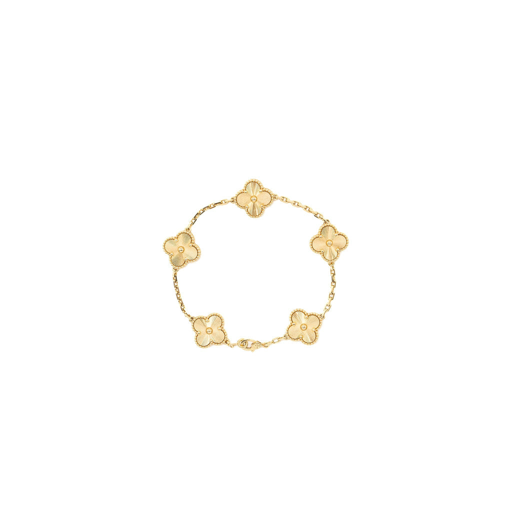 VAN CLEEF & ARPELS VINTAGE ALHAMBRA BRACELET, 5 MOTIF 18K YELLOW GOLD