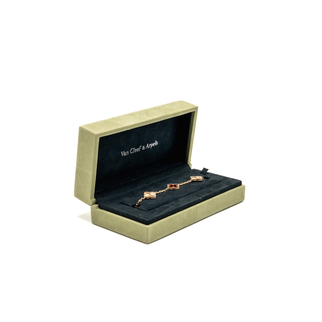 VAN CLEEF & ARPELS VINTAGE ALHAMBRA BRACELET 5 MOTIFS ROSE GOLD, CARNELIAN