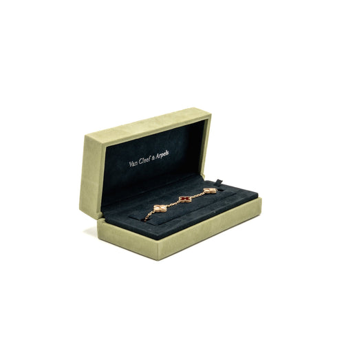 VAN CLEEF & ARPELS VINTAGE ALHAMBRA BRACELET 5 MOTIFS ROSE GOLD, CARNELIAN