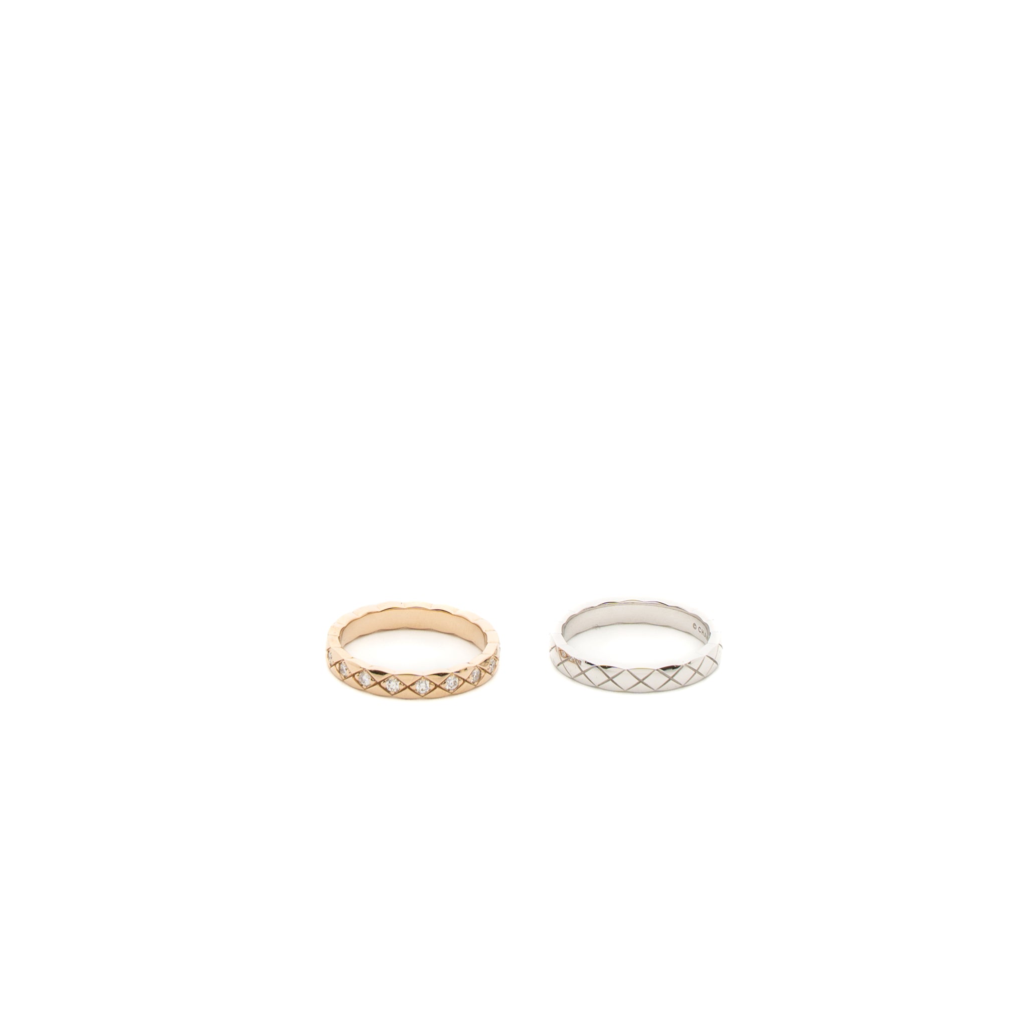 CHANEL COCO CRUSH RINGS MINI VERSION WHITE GOLD/ BEIGE GOLD WITH DIAMONDS (SELL IN A SET)