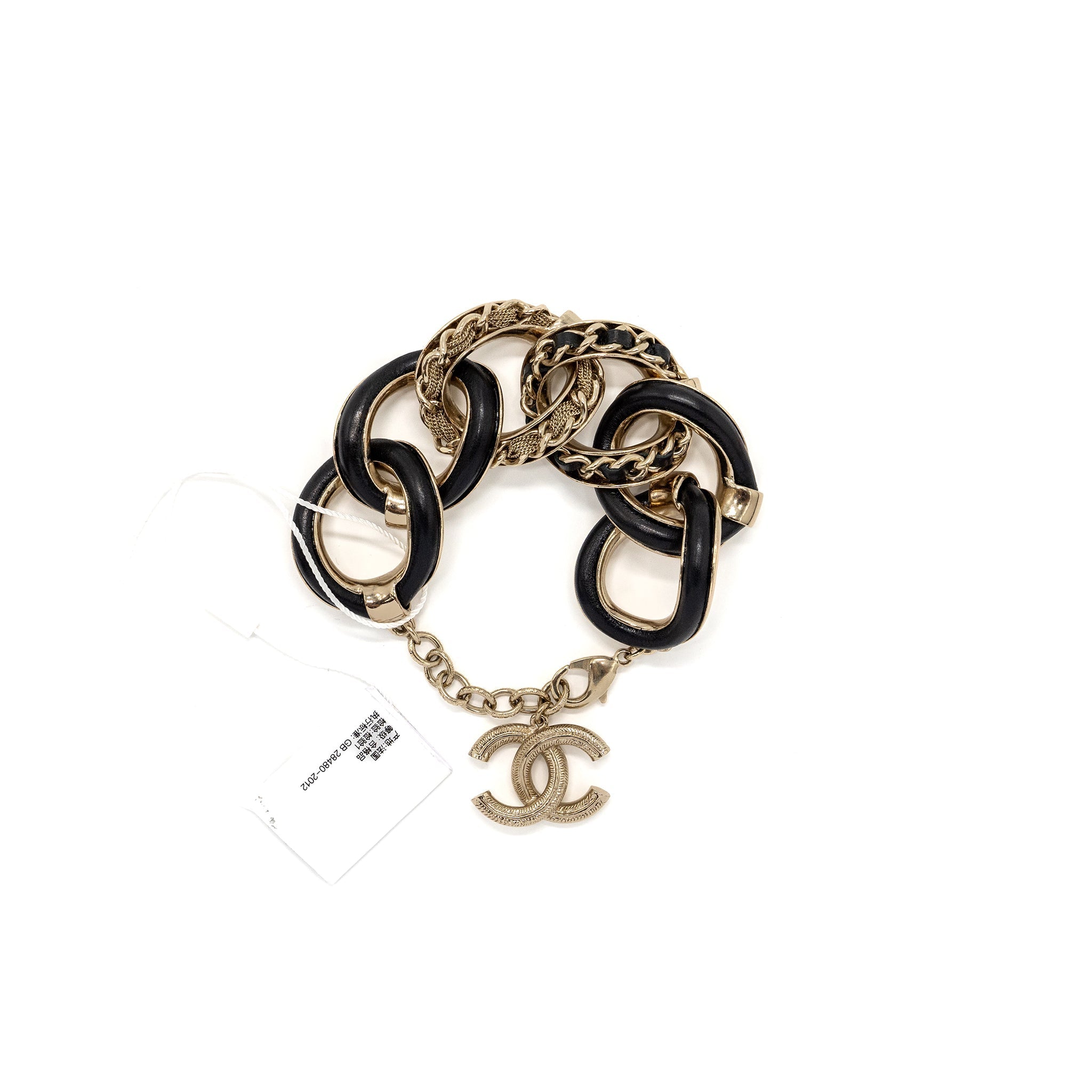 CHANEL TWIST BRACELET LEATHER BLACK WITH LIGHT GOLD TONE