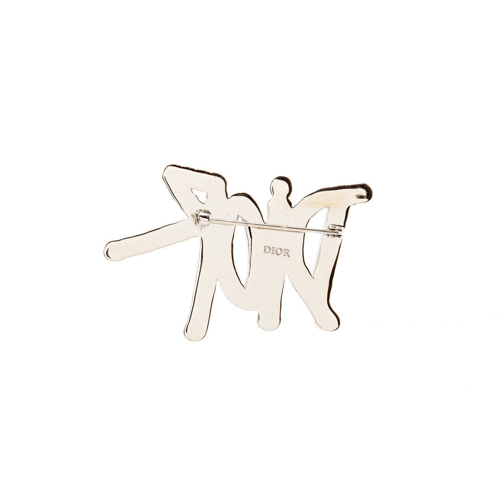 DIOR X SHAWN STUSSY CRYSTAL LOGO BROOCH RED SHW