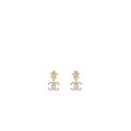 CHANEL CRYSTAL STAR EARRINGS WITH CC LOGO DROP LIGHT GOLD TONE