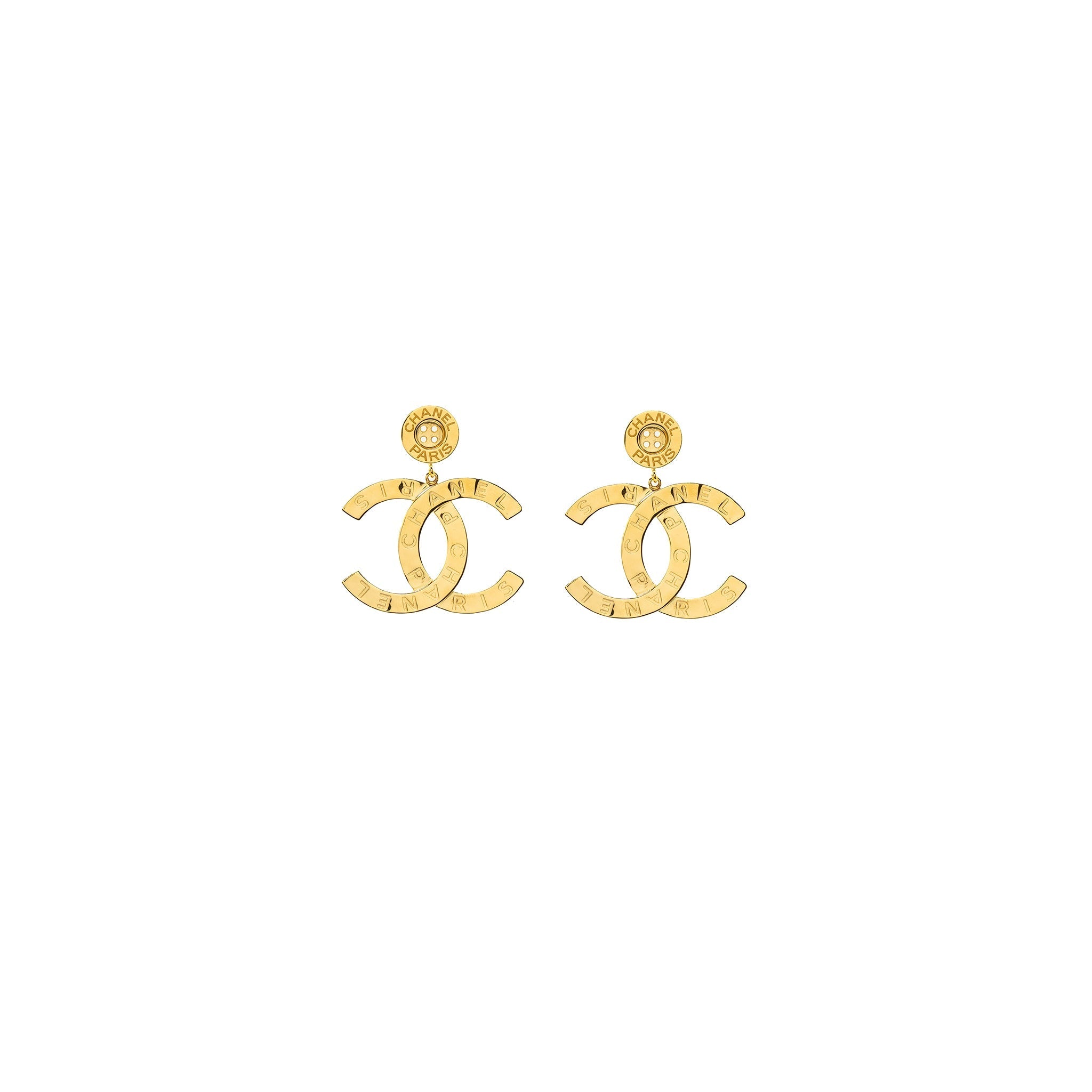 CHANEL GIANT CC DROP EARRINGS GOLD TONE
