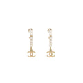 CHANEL CC DROP HOOP EARRINGS PEARL LIGHT GOLD TONE