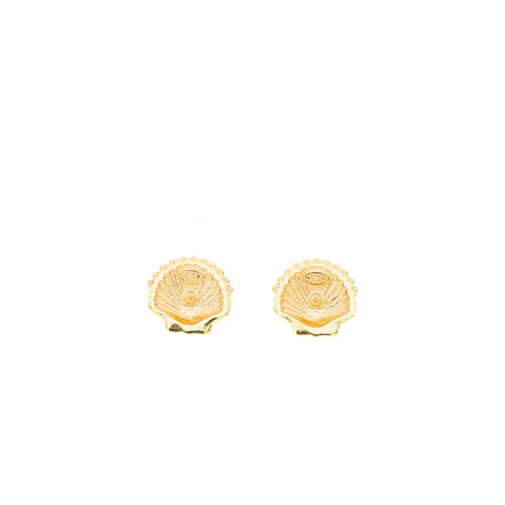 CHANEL SHELL CC LOGO EARRINGS CRYSTAL GOLD TONE