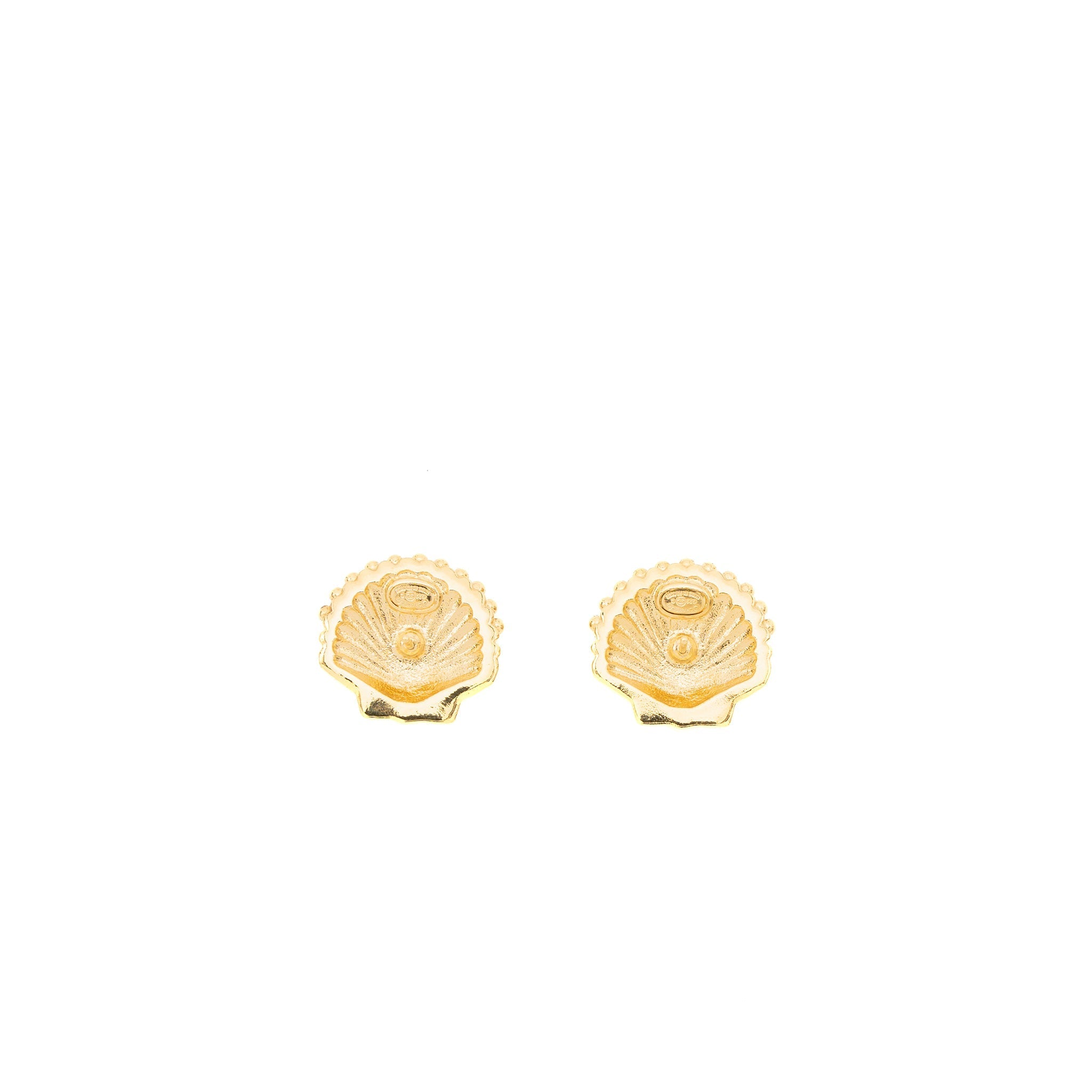 CHANEL SHELL CC LOGO EARRINGS CRYSTAL GOLD TONE