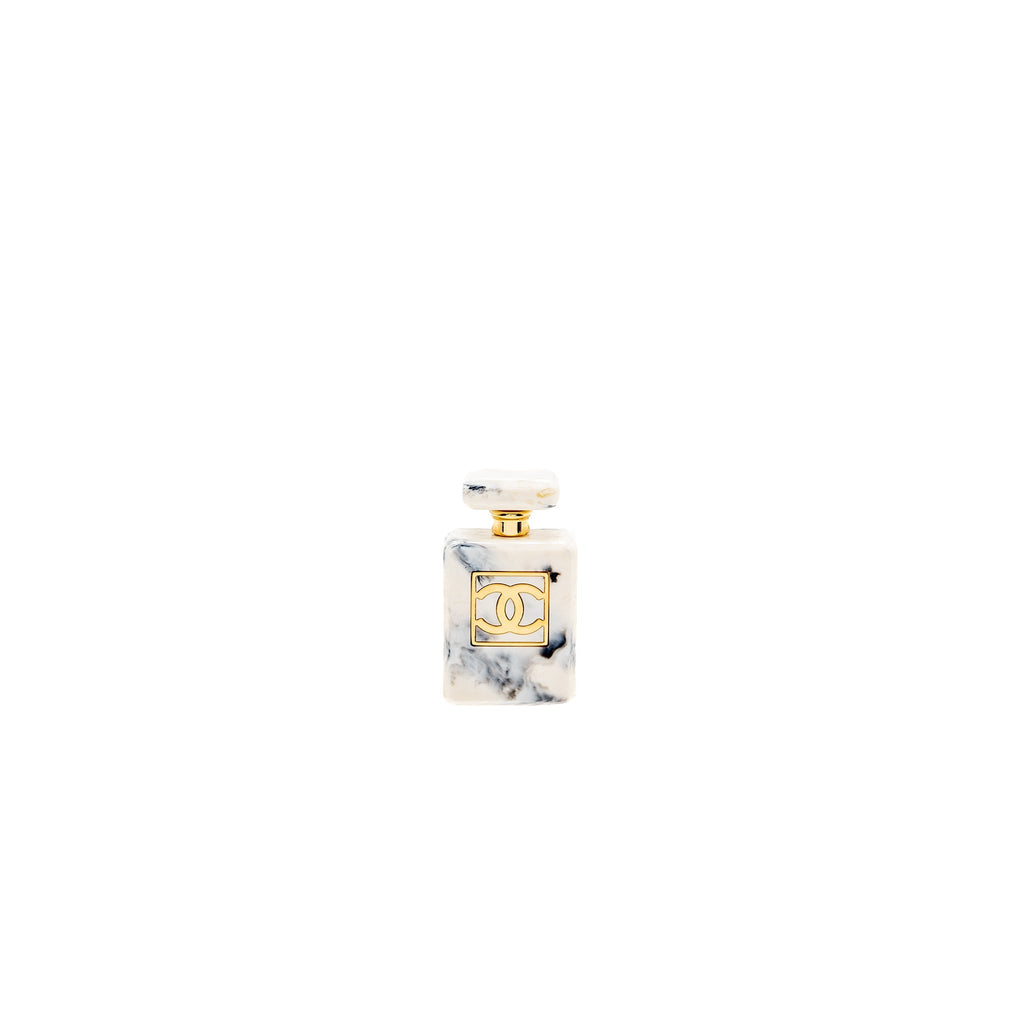 CHANEL PERFUME BOTTLE BROOCH WHITE/MULTICOLOUR GOLD TONE