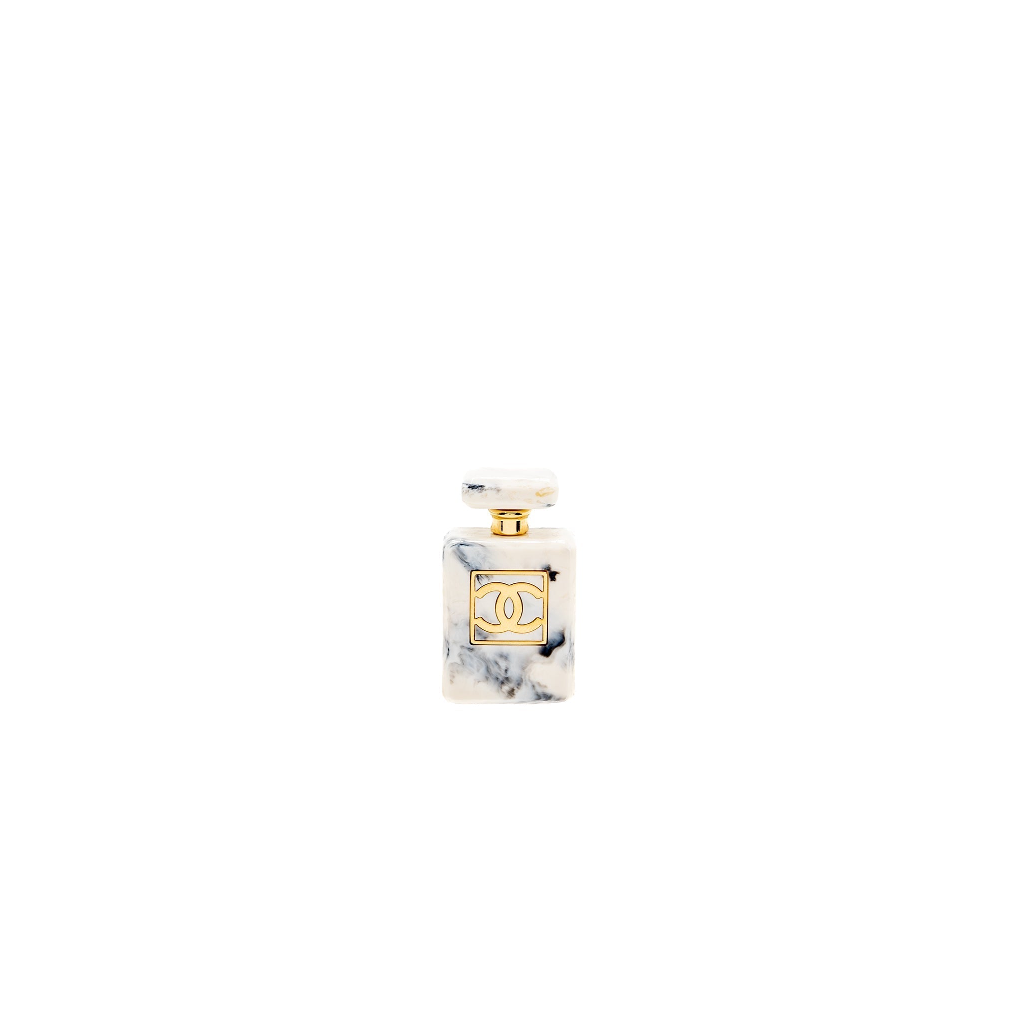 CHANEL PERFUME BOTTLE BROOCH WHITE/MULTICOLOUR GOLD TONE