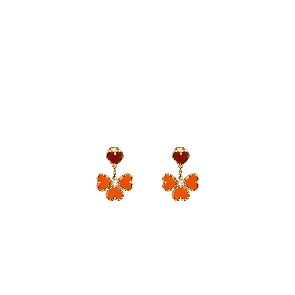 VAN CLEEF &ARPELS SWEET HEARTS EARRINGS CARNELIAN ROSE GOLD, DIAMONDS