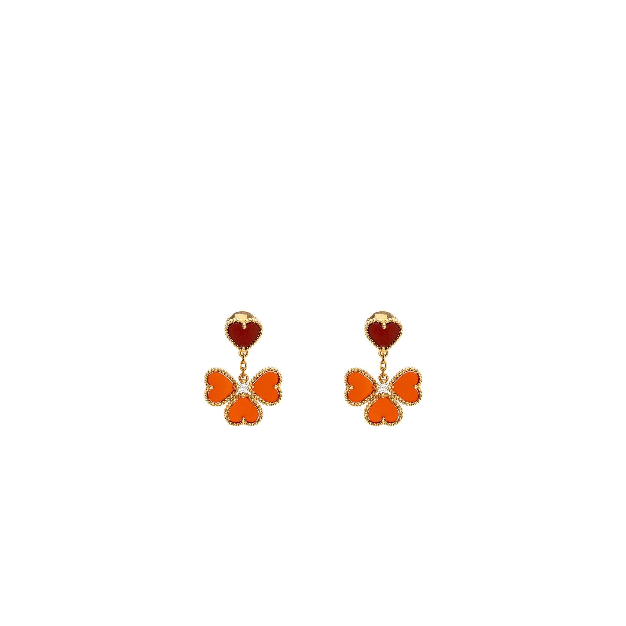 VAN CLEEF &ARPELS SWEET HEARTS EARRINGS CARNELIAN ROSE GOLD, DIAMONDS