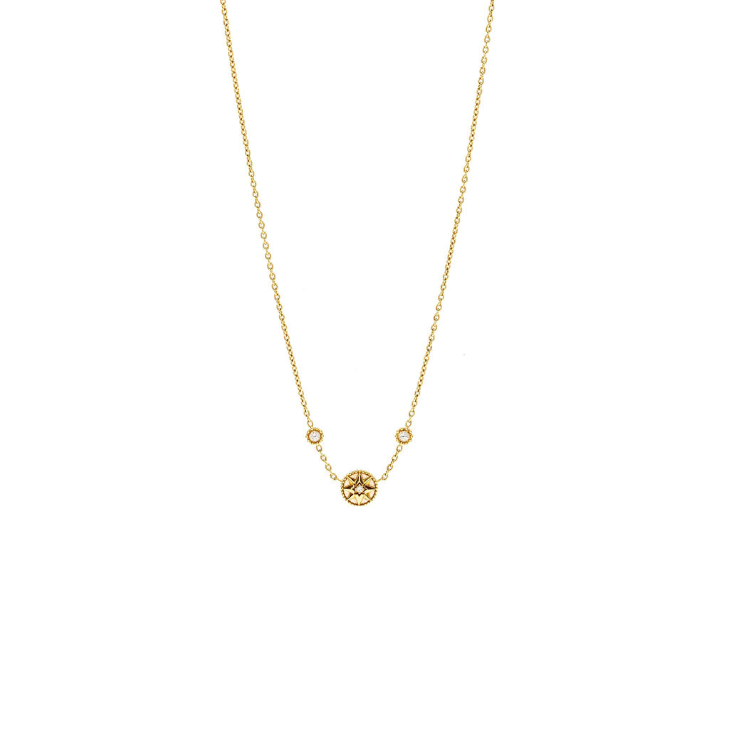 DIOR ROSE DES VENTS NECKLACE YELLOW GOLD WITH 3 DIAMONDS, MOTHER OF PEARL