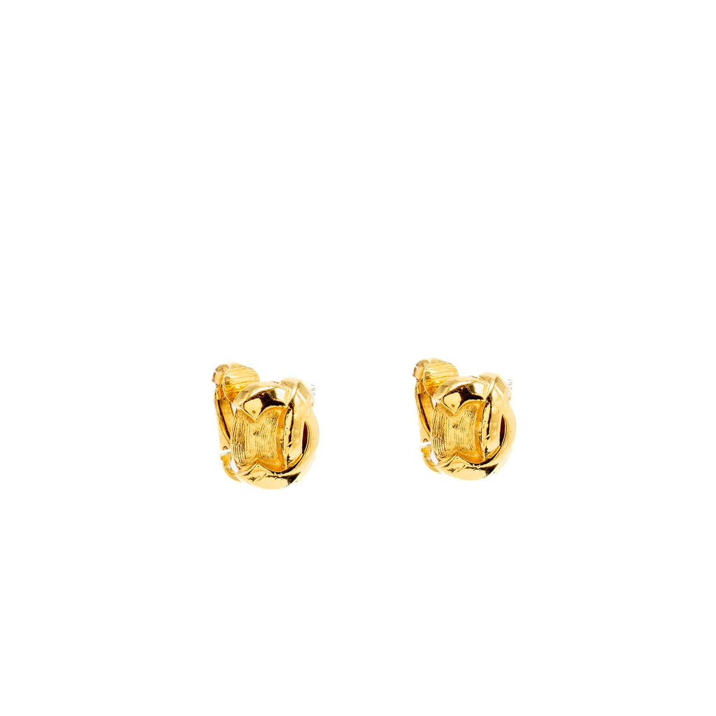 CHANEL VINTAGE CC LOGO EAR CLIPS GOLD TONE