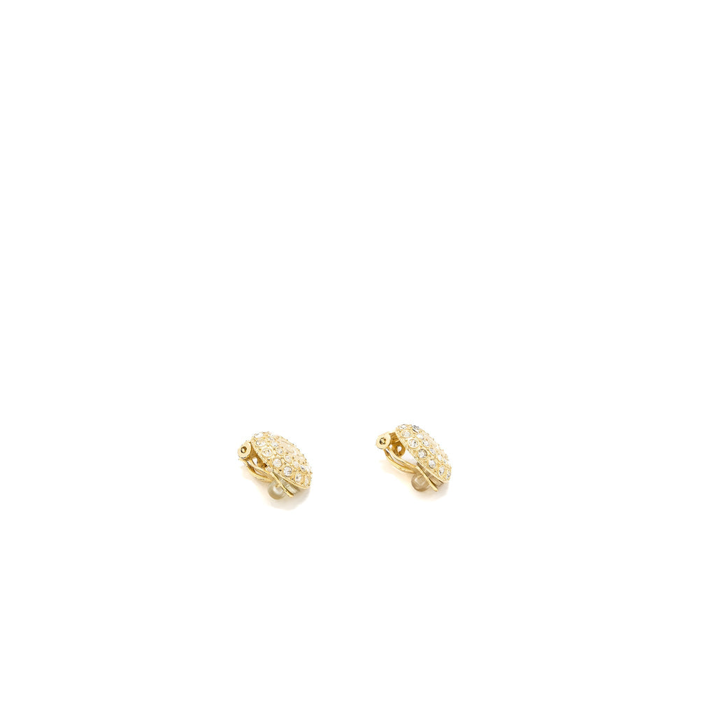 CHANEL ROUND CC LOGO EARCLIPS CRYSTAL GOLD TONE