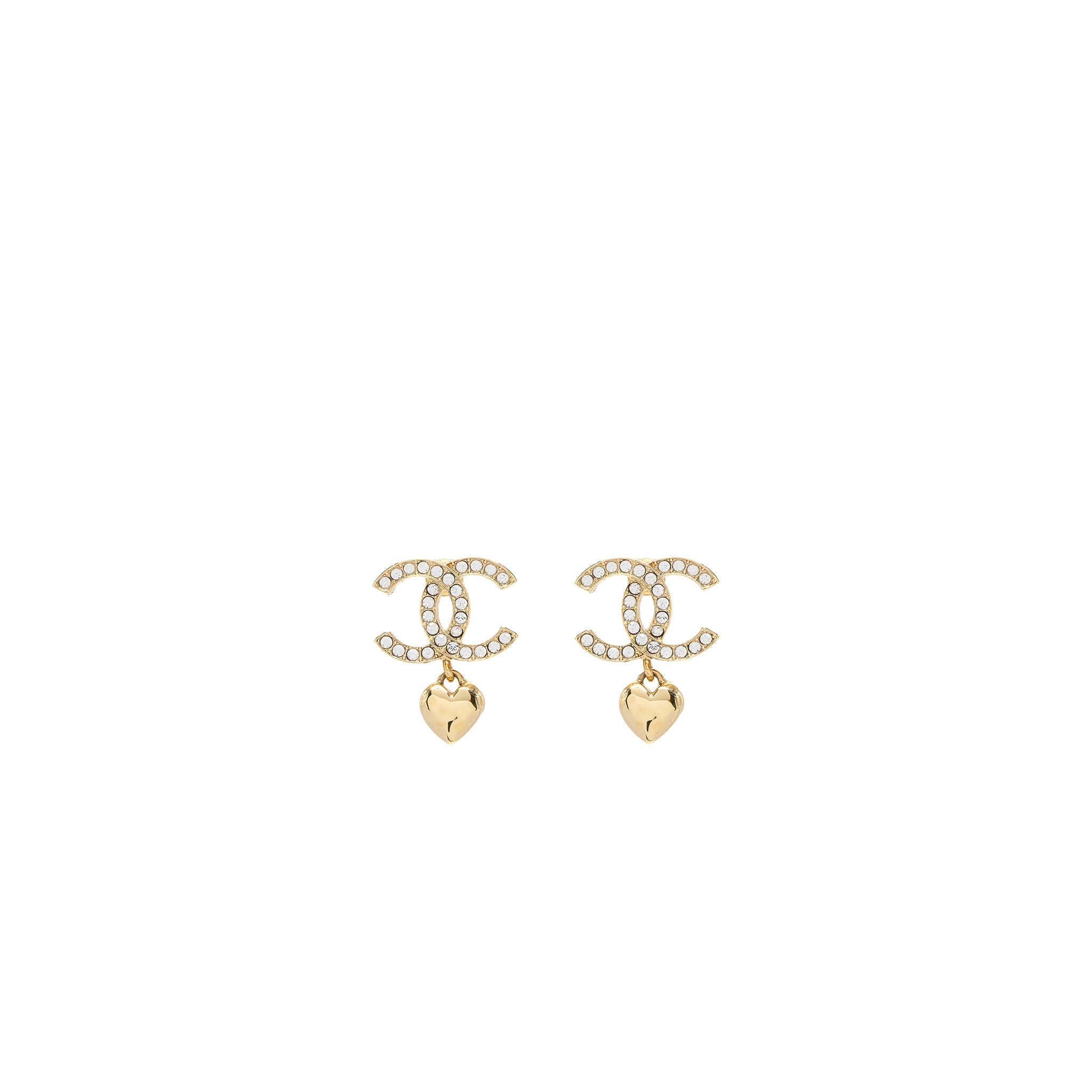 CHANEL CC LOGO HEART EARRINGS CRYSTAL GHW