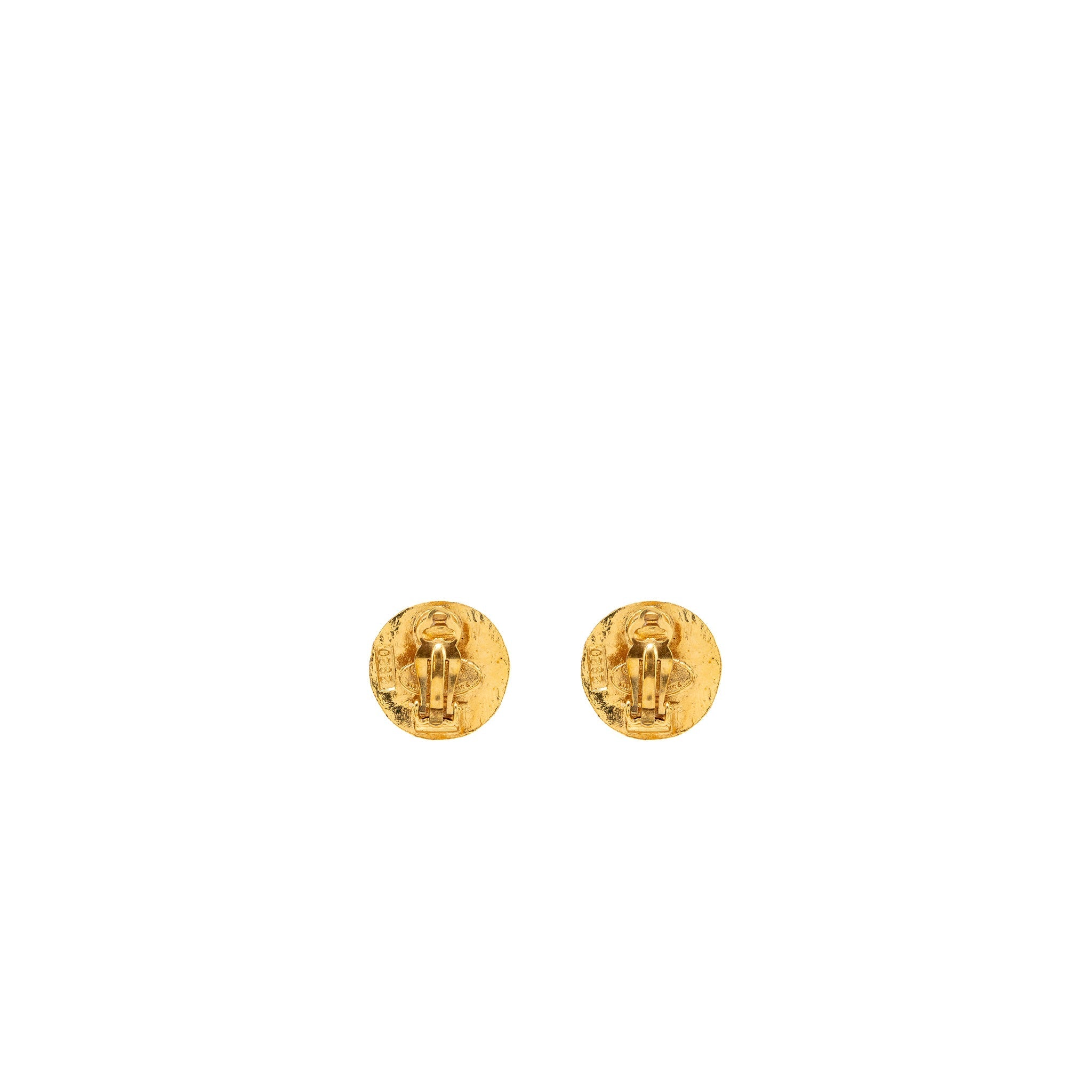 CHANEL VINTAGE ROUND CC LOGO EARCLIP GOLD TONE