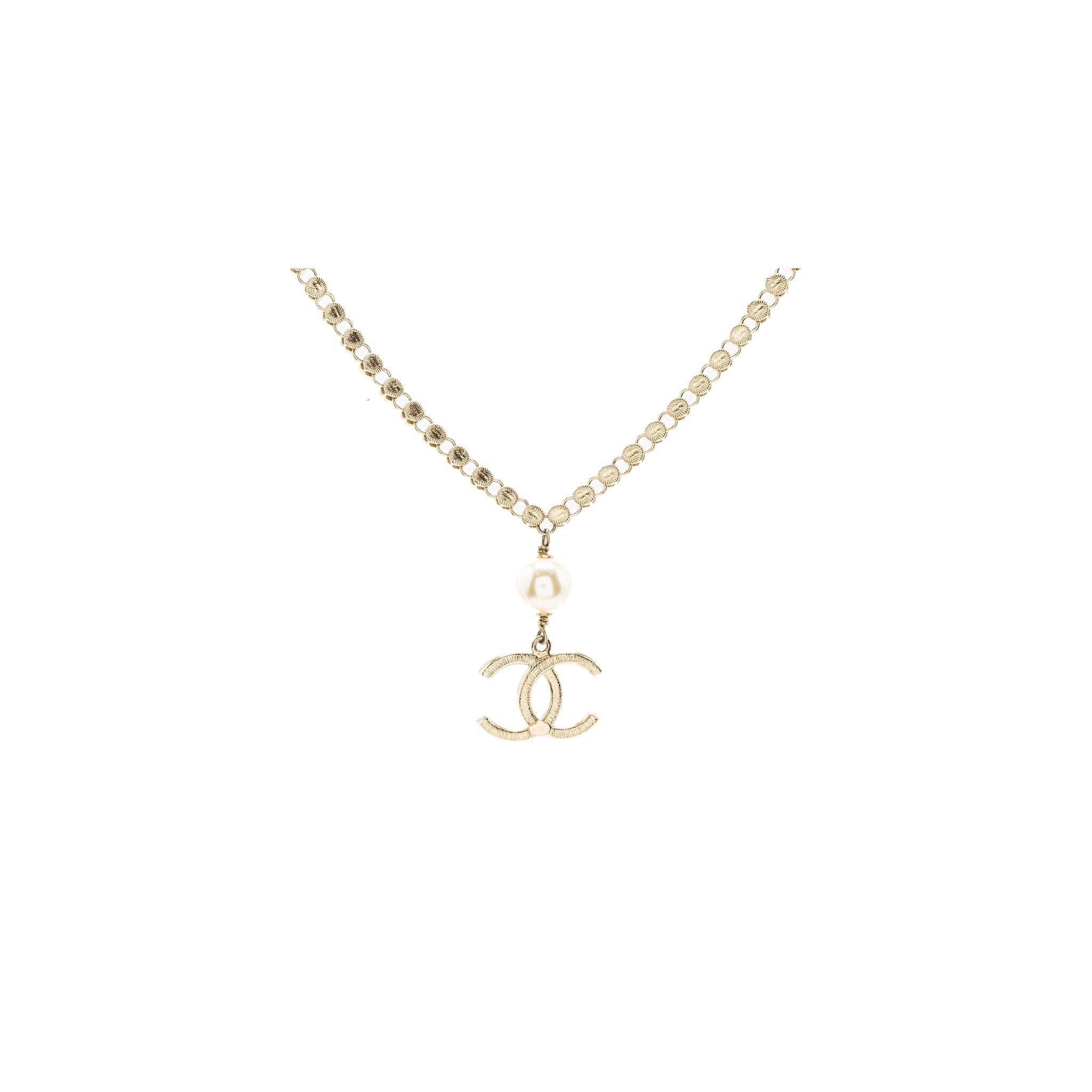 CHANEL CC LOGO DROP CHOCKER CRYSTAL/PEARL LIGHT GOLD TONE