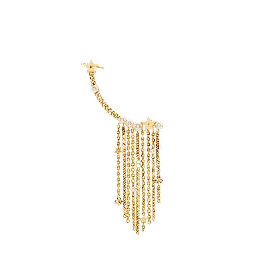 DIOR STAR AND PEARL DROP EARRING/CLIP GOLD TONE