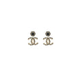CHANEL GIANT LEATHER CHAIN CC LOGO DROPPED EARRINGS LIGHT GOLD TONE